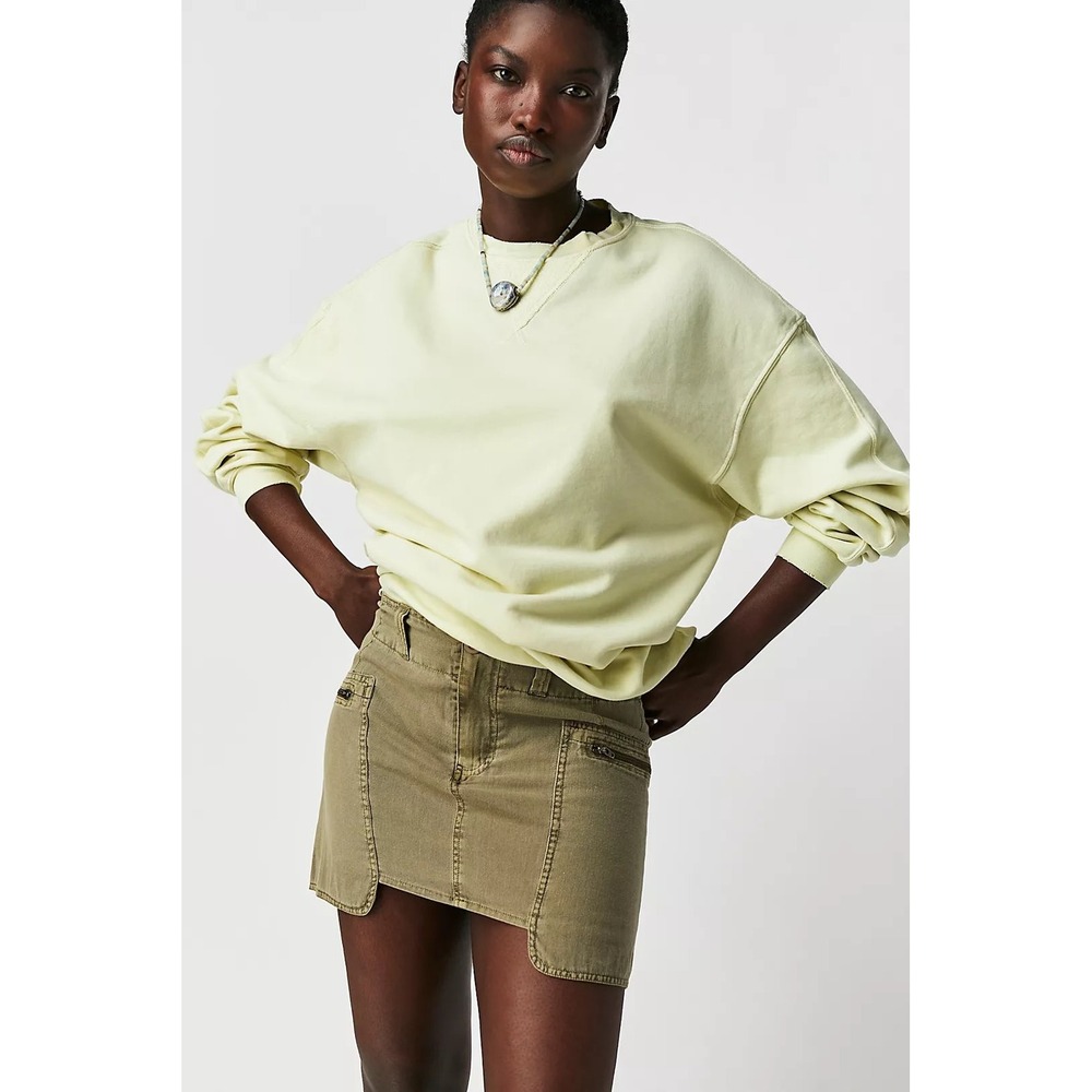 NEW Free People Nevada Utility Mini Skirt 2 Green Cargo Asymmetrical Zip Pocket - Picture 4 of 14